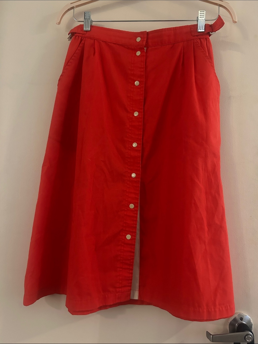 Vintage Bright Red Button-Front Midi Skirt